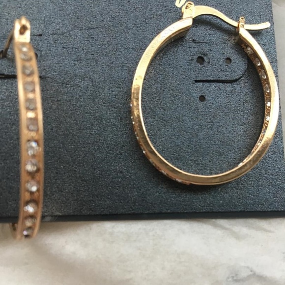 Gold Rhinestone Hoop Earrings - Picture 1 of 1